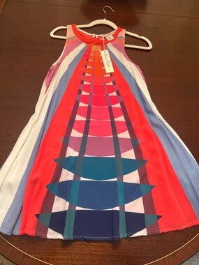 Mara Hoffman Multicolor Geometric A-Line Dress - Red, Blue, Pink, White Size XS